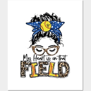 My Heart Is On That Field Softball Tee Leopard Softball Mom Posters and Art